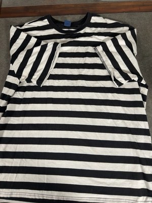 Leding Men s XXL Black White Striped Shirt Crew Neck Casual Streetwear Oversized