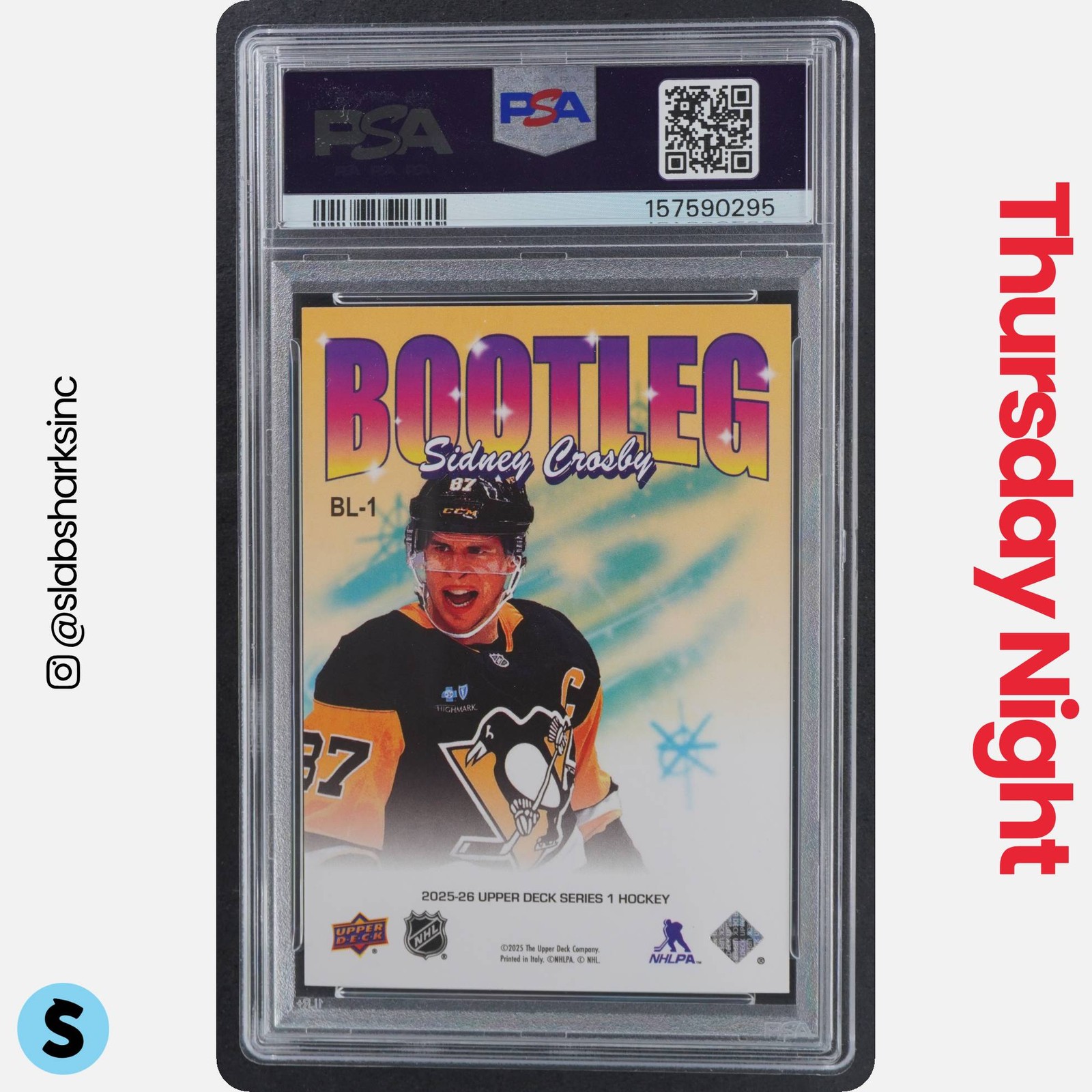 2025 UPPER DECK SERIES 1 #BL-1 SIDNEY CROSBY BOOTLEG SSP PSA 9 view 2