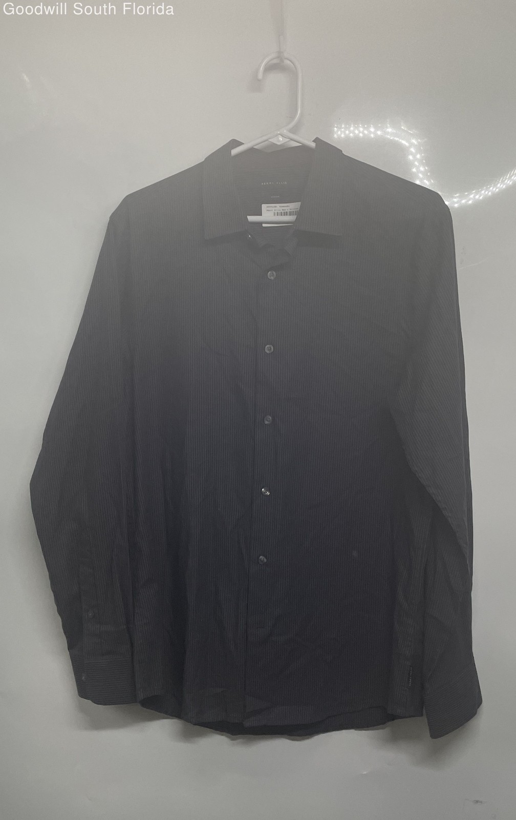 Perry Ellis Mens Black Striped Cotton Slim Fit Long Sleeve Button-Up Shirt Sz M