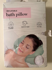 S T Inflatable Bath Pillow w/Terry Covering White PVC Free Perfect Size