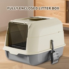 Hinged Flip Top Cat Litter Box Easy Clean Odor Resistant Anti-Splash Cat Toilet