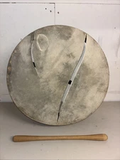 Vintage Irish Drum Bodhran With Double Ended Tipper Skin Is Damaged Display