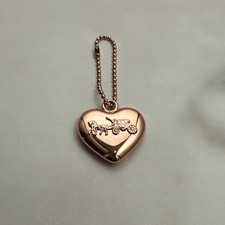 Coach Heart Shaped Signature Logo Metal Rose Gold Keychain Bag Charm Hang Tag