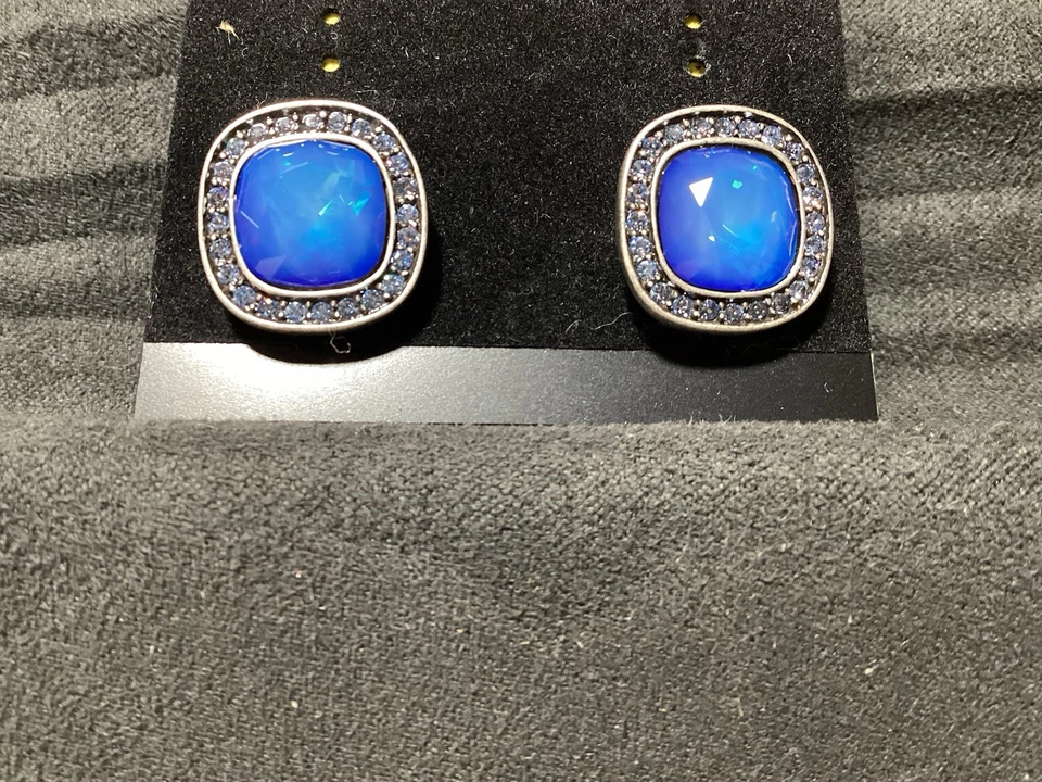 Givenchy Earrings Blue Crystal Studs Pierced Silver Tone Rhinestones - Image 3 of 4