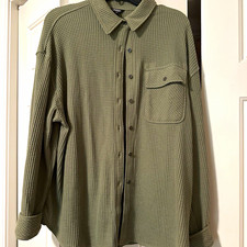 Buffalo Jeans Women’s Green Waffle Knit Button-Up Long Sleeve Point Collar L