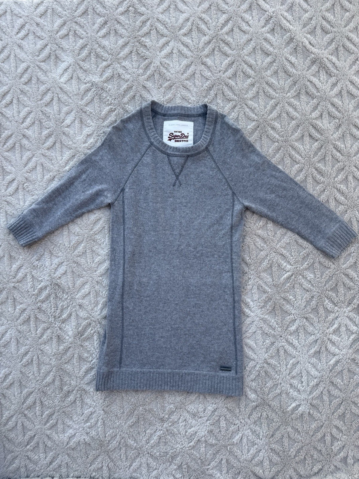 Superdry Premium Black Label Womens Grey Alpaca Wool Blend Knit Jumper Dress S