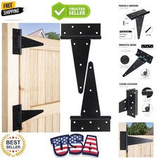 10 Inch T-Strap Gate Hinges, Heavy Duty Shed Barn Door Hinges, Black Tee Hing...