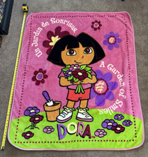 VTG Rare Y2K Dora The Explorer Fleece 60"x50" Blanket "A Garden Of Smiles"