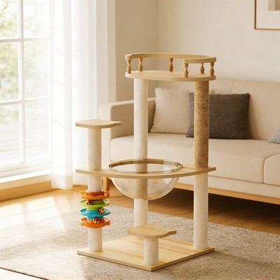 32.2'' Modern Cat Tower, Wood Cat Tree Tower for Indoor Cats, Cat Tree with