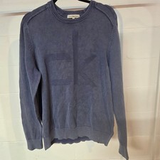 Calvin Klein Jeans Mens Large Pullover Crewneck Sweater Blue CK Logo Distressed