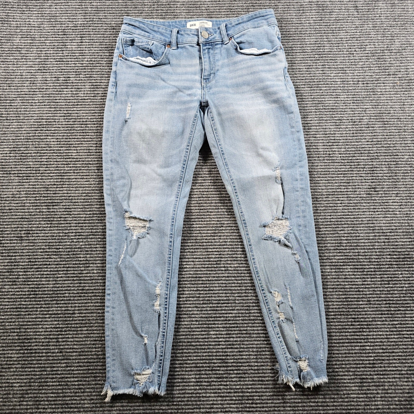 BKE Stella Jeans Women's 28x25 Blue Ankle Skinny Distressed Raw Hem