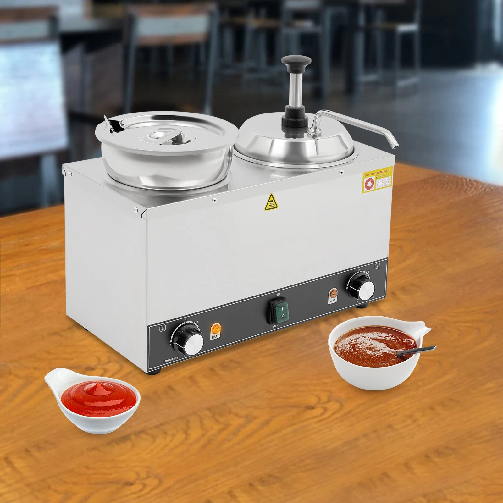 Silver Electric Cheese Warmer with Dual Pots, Pump & Ladles – 800W 110V