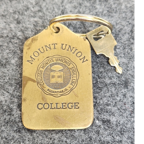 Vintage Mount Union College Brass Keychain Key Ring Tag w/ College Seal ...