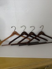 4 VTG Curved Casino Wooden Hangers wishbone Style W/ Locking Bar to Hold Pants