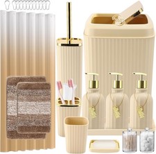 32PCS Bathroom Set Bathroom Sets W/ Shower Curtain Rugs Beige Bathroom