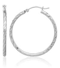 14K Solid White Gold 2mm Round Medium Hoop Earrings