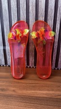 Betsey Johnson Red PVC Jelly Ruffle Slide Sandals Womens Casual Slip On US 9