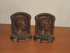 Pair Antique Bronze ? Cast Iron ? ABRAHAM LINCOLN Sculptured Profile Bookends 