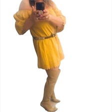 ANTHRO TULAROSA MUSTARD EMBROIDERED MINIDRESS S