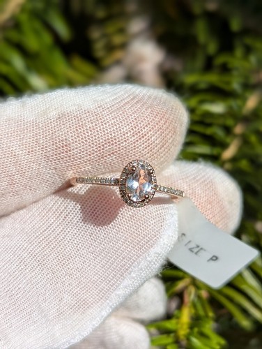 9ct Rose Gold Morganite And Diamond Halo Ring Size P Boxed - Picture 4 of 13
