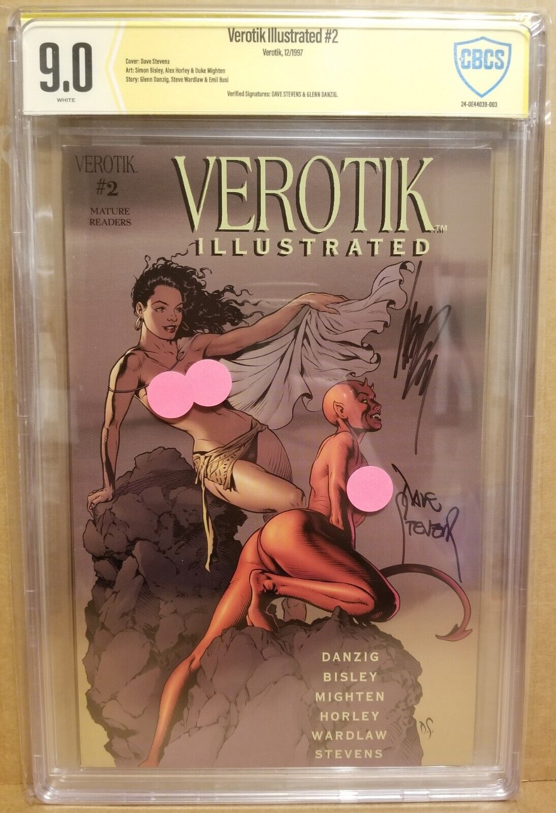 VEROTIK ILLUSTRATED #2 CBCS 9.0 SIGNED BY DAVE STEVENS & DANZIG VERIFIED SIGS