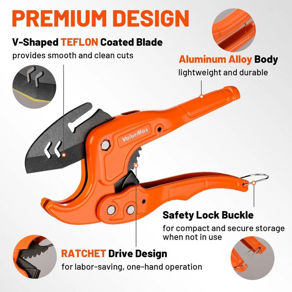 ValueMax PVC Pipe Cutter Cut 1-1/4" Ratcheting PVC Cutter SK5 Blade Pipe Cutters - Image 3 of 4