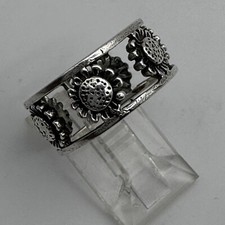 Sunflower Floral Band Ring Cut Out Flowers Sterling Silver Framed Flower Sz 6.5
