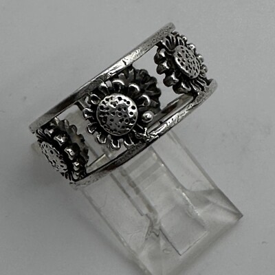 Sonnenblume Floral Bandring Cut Out Blumen Sterling Silber gerahmt Blume Gr. 6,5