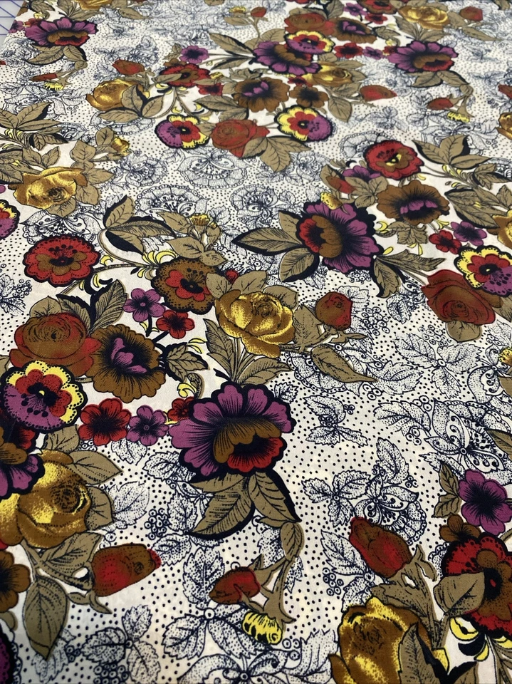 Vintage Dressmaker Fabric Floral 3.5 yards 90's Exotic Roses 46" wide slinky - Image 3 of 4