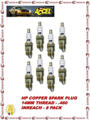 ACCEL HP Copper Spark Plug 14mm Thread 0.460 in Reach 8 Pack 8179