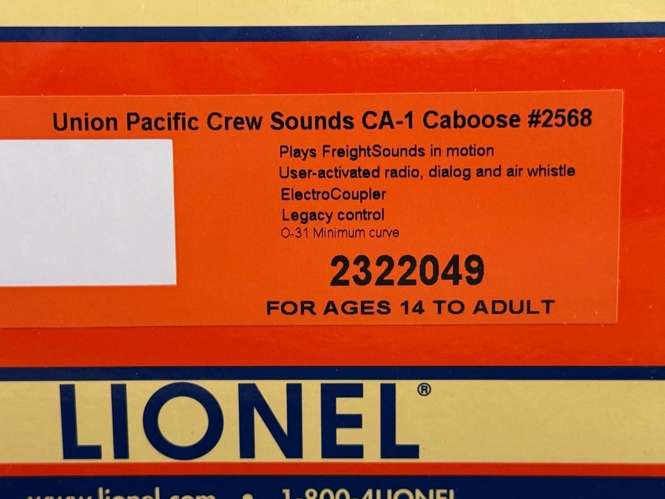 Lionel Union Pacific CrewSounds CA-1 Caboose #2568--NEW-Lionel 2322049 - Image 2 of 4
