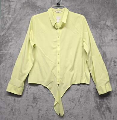 Chicos Top Womens Sz 1 Yellow Tie Front Blouse Shirt Everyday Career US Small 8