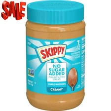 Skippy No Sugar Added Creamy Peanut Butter, Large 40 oz Jar