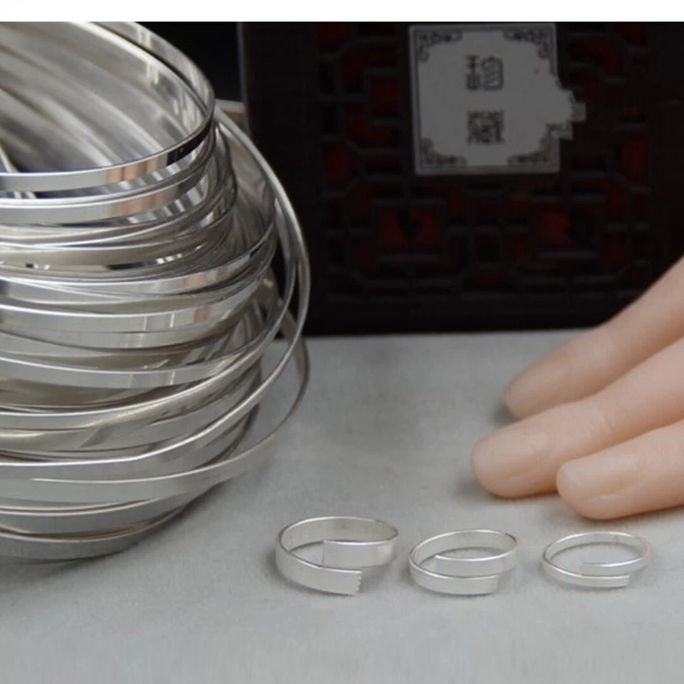 Anillo brazalete de alambre plano rectangular de plata de ley 925 en blanco para hacer joyas de 100 mm Foto 3 de 4