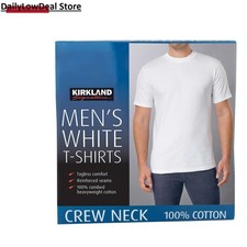 Kirkland Men's White 100 Cotton Crew Neck T-shirt 6 PACK - White - Small