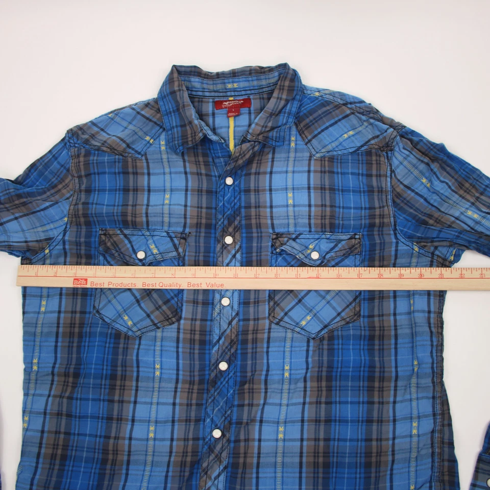 Arizona Shirt Youth Large Blue & Yellow Aztec Button Up Long Sleeve Casual Boy's - Image 4 of 4