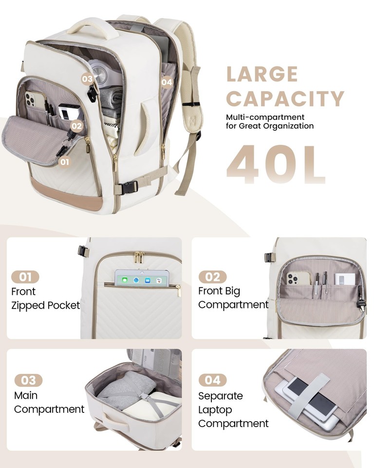 Travel Backpack For Women,40L Carry On Backpack Flight Approved,TSA