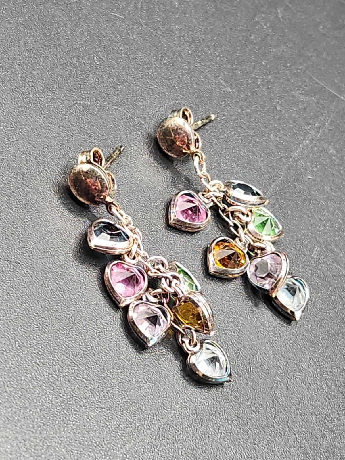 Multicolored Bezel Set Crystals Silver Dangle Ear… - image 4