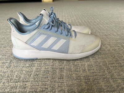 11 Adidas Women's Adizero Defiant Bounce 2 Tennis Shoes Ivory  Glow Blue G26822