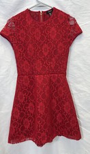 Forever 21 Size S Red Lace Fit And Flare Dress Double Lined Zip Back Short Sleev