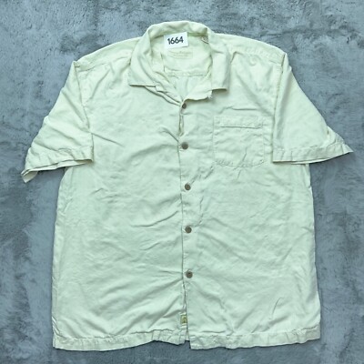 Tommy Bahama Shirt Men's Large Beige Original Fit Floral Short Sleeve Shirt