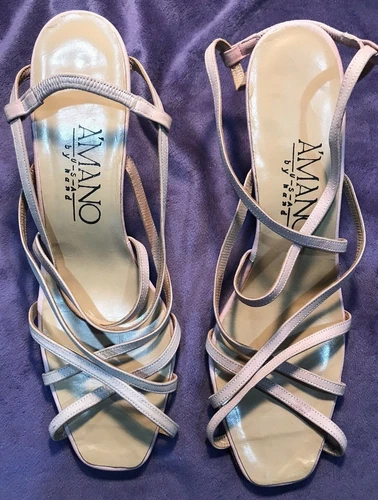 Vintage Women's Amano Dress Sandals Light Pink / Nude Heels 80's 9 B Leather