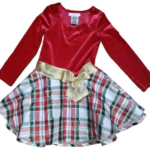 Bonnie Jean Girl Christmas Dress Red Long Sleeve Crew Neck Size 4 | eBay