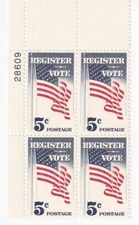 STAMP US SCOTT 1249 "Register Vote" 5 CENT 1964 MNH PB OF 4 UL - I