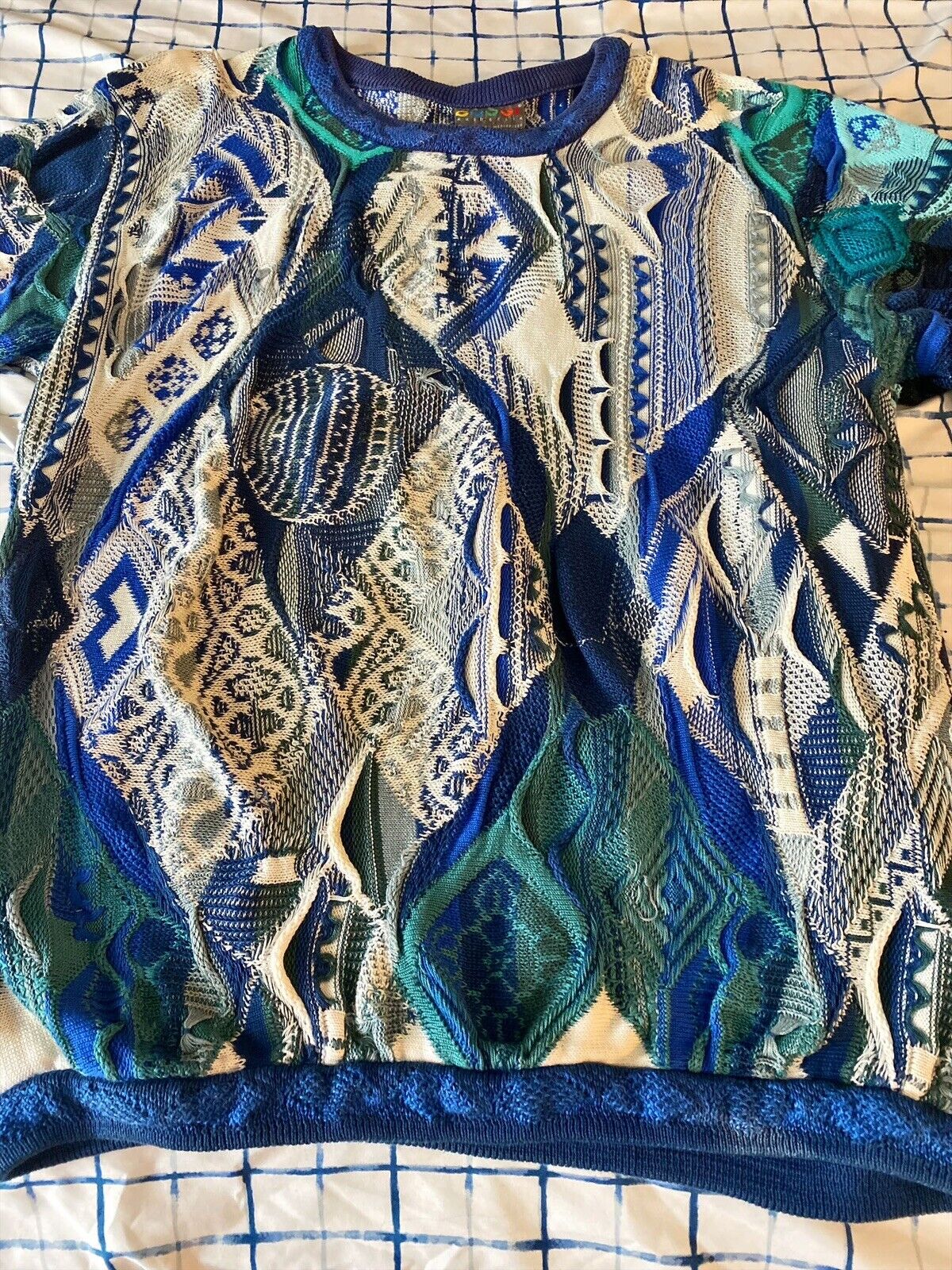 Vintage Multicolor COOGI Cotton Sweater Blue Whit… - image 11