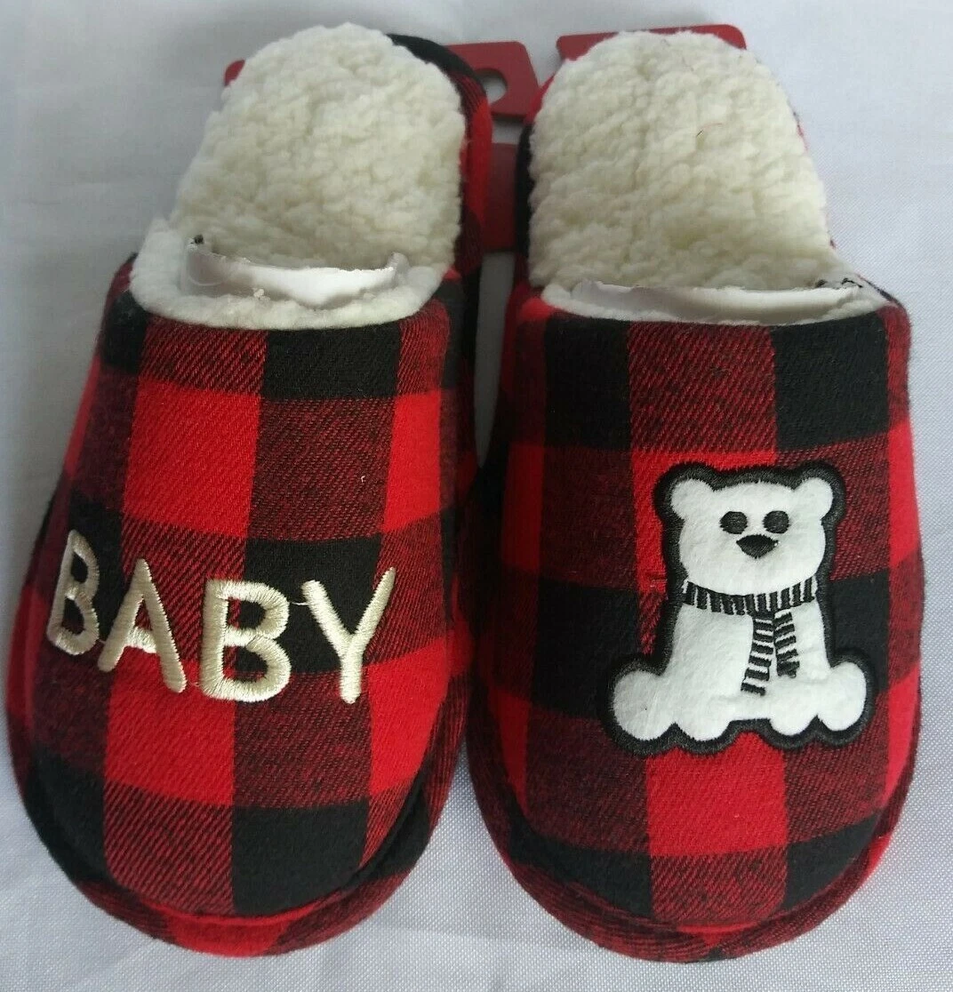 Baby bear buffalo plaid slippers sale