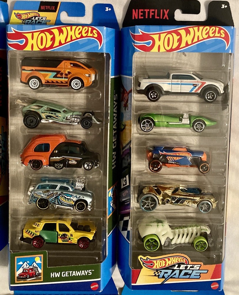 Netflix Hot Wheels Let's Race 5-Pack Set with 2TUFF TWIN MILL ROCKETFIRE Cars  