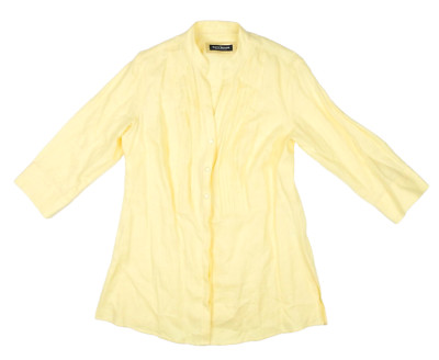 SIXTH SENSE C&A Long-Bluse Damen 42 Gelb 100 % Leinen Zierfalten 3/4-Ärmel