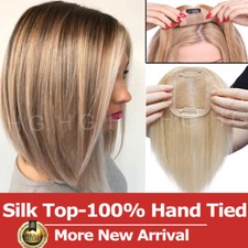 Silk Top 100 Hand Tied Remy Human Hair Topper For Women With Thinning Hair US
