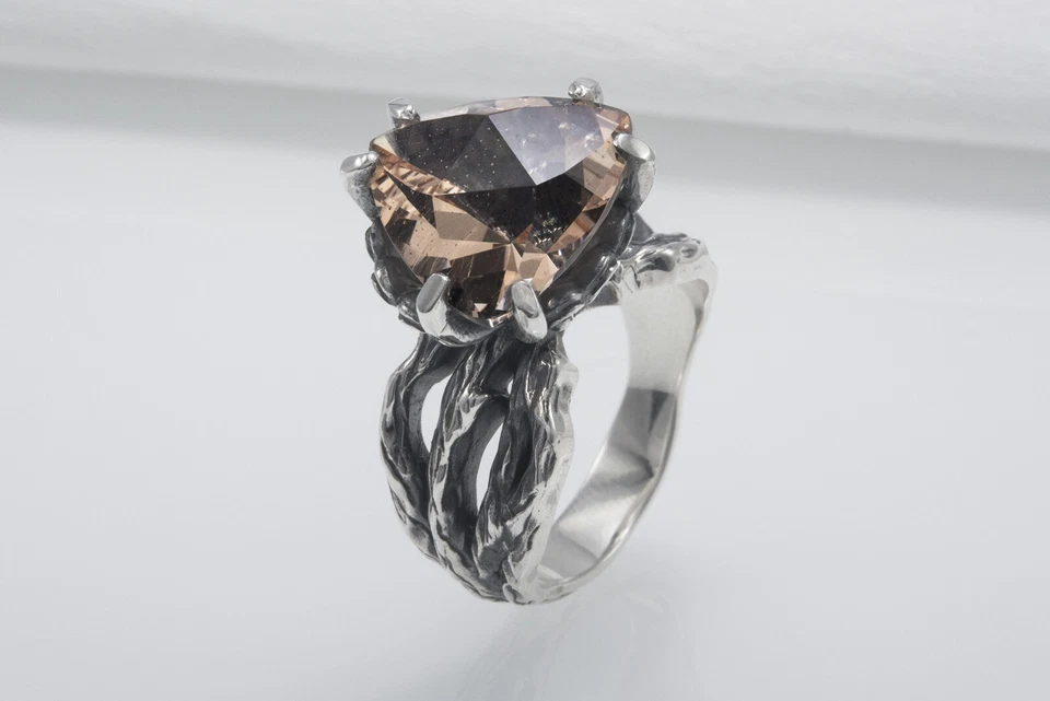 Модное кольцо с текстурой дерева уникальное ювелирное изделие ручной работы обручальное кольцо в стиле природы - Изображение 2 из 4